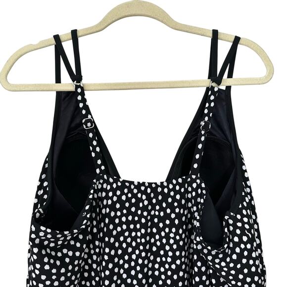Trimshaper One Piece‎ Swimsuit Polka Dot Black White Skirt Bottom Womens 24W - Picture 8 of 10